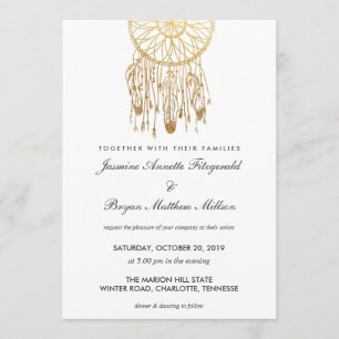 Boho Dreamcatcher Faux Gold Foil Tribal Wedding Invitation
