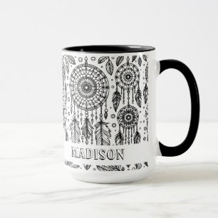 Boho Dreamcatcher Feathers Colouring Name Mug