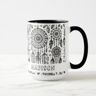 Boho Dreamcatcher Feathers Colouring Name Mug