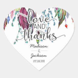 Boho Dreamcatcher & Feathers Love & Thanks Favour Heart Sticker