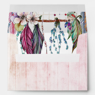 Boho Dreamcatcher & Feathers Pink Wedding Monogram Envelope