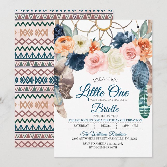 Boho Dreamcatcher Little One Birthday Invitation (Front/Back)