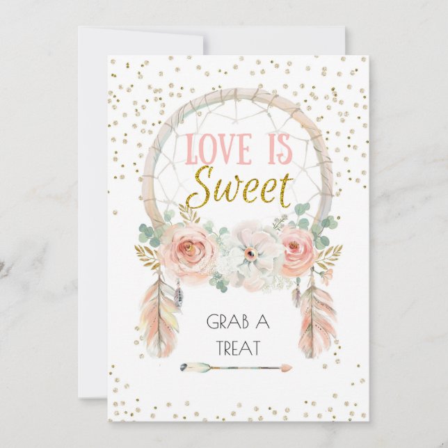 Boho Dreamcatcher Love is Sweet Sign 5x7" Invitation (Front)
