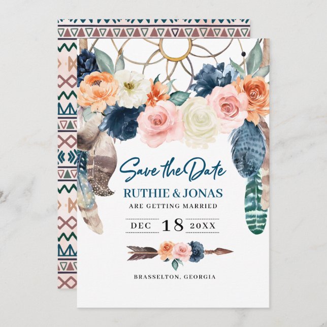 Boho Dreamcatcher Save The Date Wedding Invitation (Front/Back)