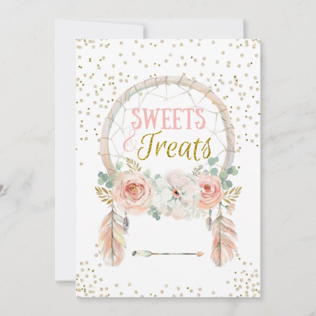 Boho Dreamcatcher Sweets Treats Sign 5x7" Invitation (Front)