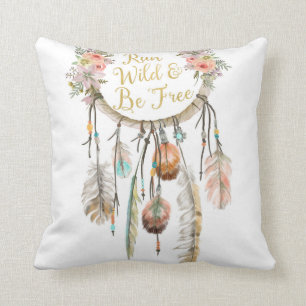 Boho Dreamcatcher Tribal  Feather Nursery Pillow