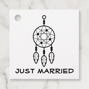 Boho Dreamcatcher Tribal Just Married Wedding Favour Tags