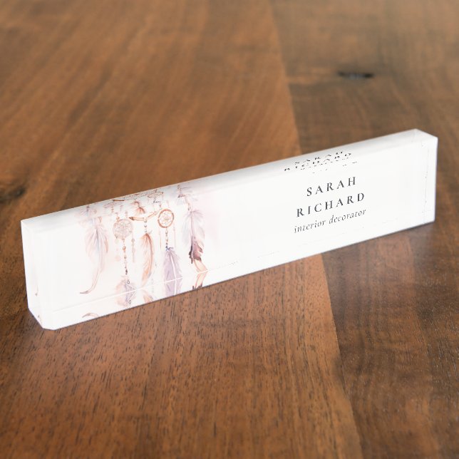 Boho Dreamcatcher Watercolor Lilac Blush Peach Nameplate (Side)
