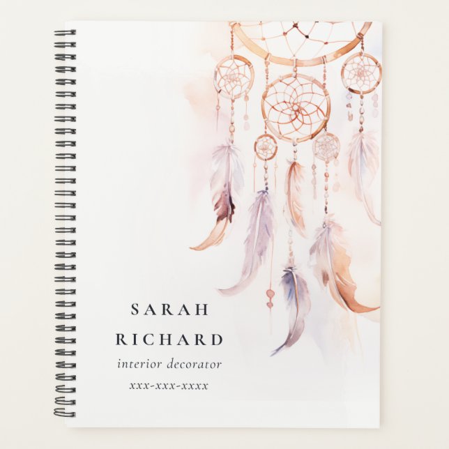 Boho Dreamcatcher Watercolor Lilac Blush Peach Planner (Front)