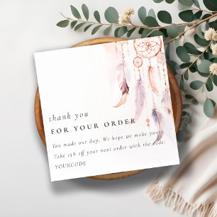 Boho Dreamcatcher Watercolor Thank You For Order Square Business Card