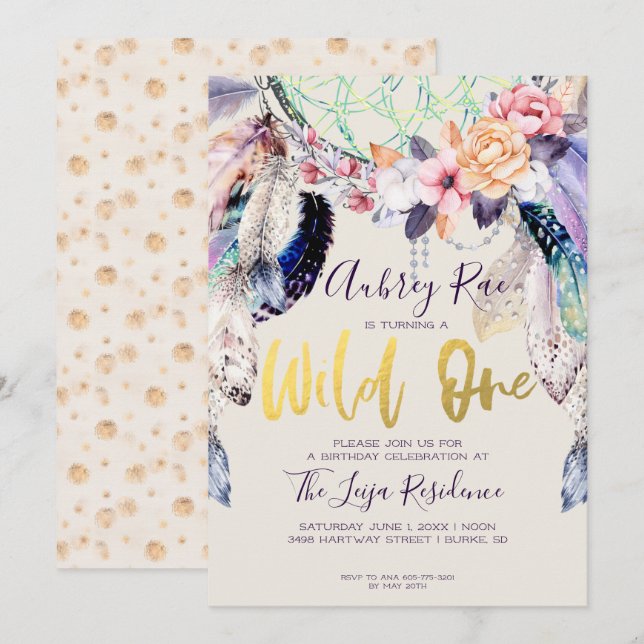 Boho Dreamcatcher Wild One Birthday Invitation (Front/Back)