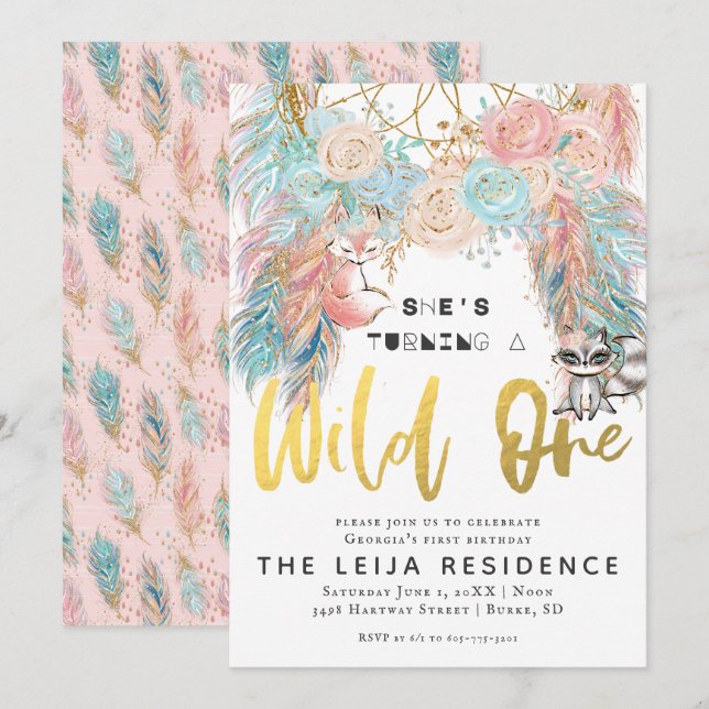 Boho Dreamcatcher Wild One Birthday Invitation (Front/Back)