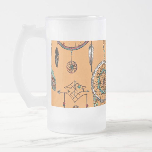 Boho Dreamer Design Frosted Glass Beer Mug (Left)