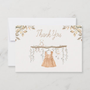 Boho Dress Girl Clothes Bear Baby Shower Thank You Card