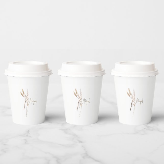 Boho Dried Botanical Shower Personalised  Paper Cups (Multi)