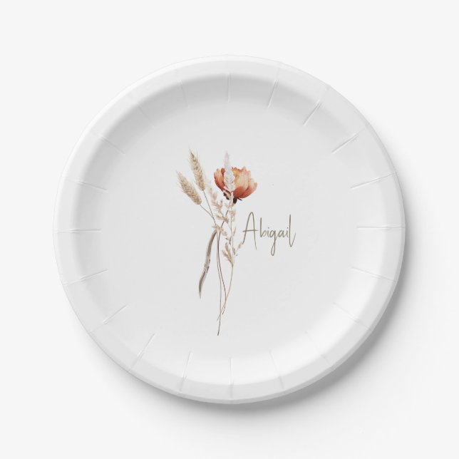 Boho Dried Botanical Shower Personalised Paper Plate (Front)