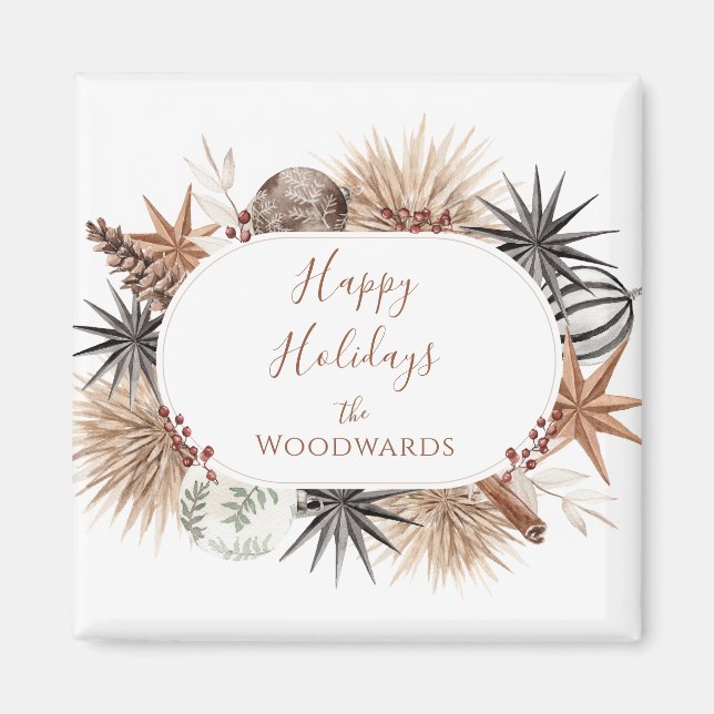 Boho Dried Botanicals Holiday Magnet (Front)