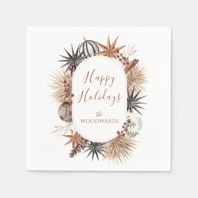 Boho Dried Botanicals Holiday Party  Napkin (Front)