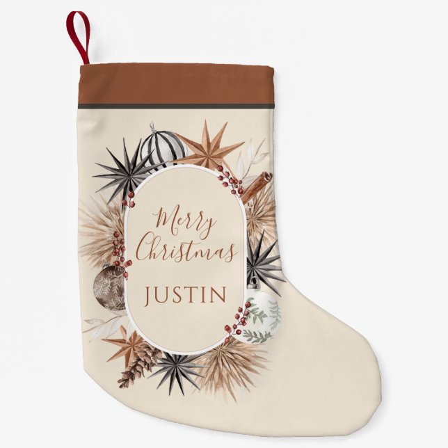 Boho Dried Botanicals Holiday Small Christmas Stocking (Front)