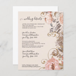 Boho Dried Floral Blush Rose Gold Wedding Details Invitation