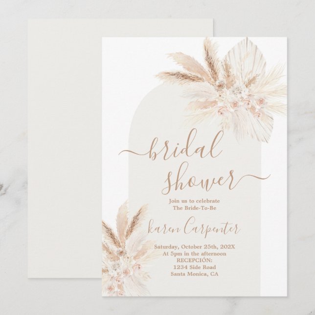 Boho dried floral Bridal Shower Invitation (Front/Back)