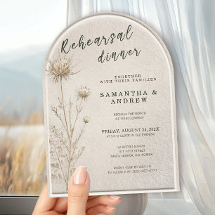 Boho Dried Floral Pampas Arch Rehearsal Dinner Invitation