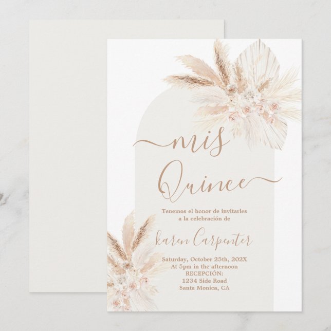 Boho dried floral Quinceanera Invitation (Front/Back)