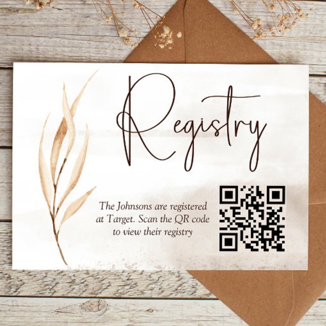 Boho Dried Florals Baby/Child Shower Registry Enclosure Card (registry enclosure card with QR code that links to registry. Boho dried floral design)