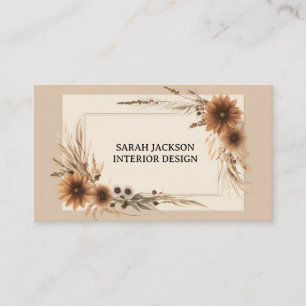 Boho Dried Flower and Grass Interior Design Business Card