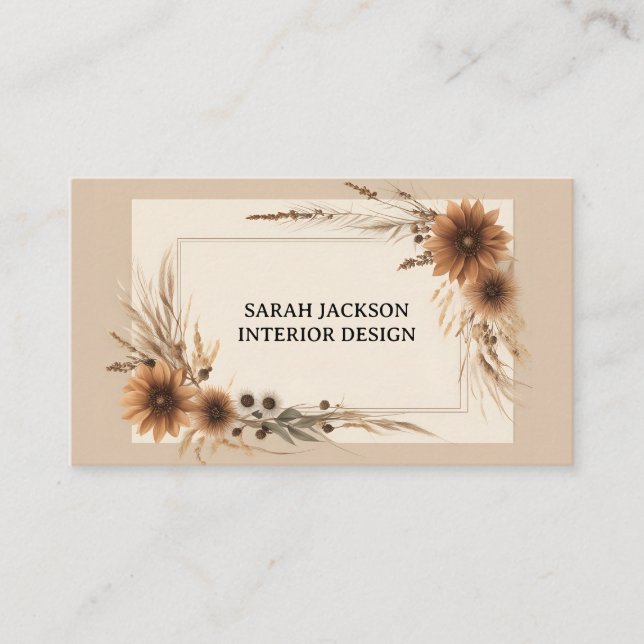 Boho Dried Flower and Grass Interior Design Business Card (Front)