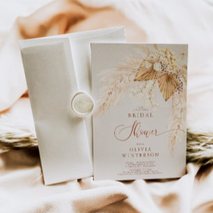  Boho Dried Flowers and Pampas Grass Bridal Shower Invitation