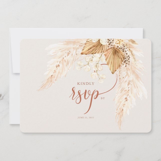  Boho Dried Flowers and Pampas Grass RSVP Invitati Invitation (Front)