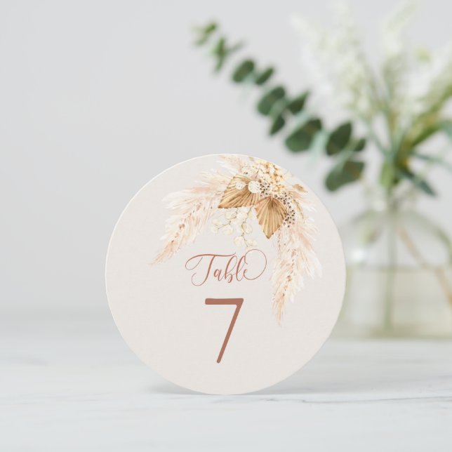 Boho Dried Flowers Circle Table Number (Standing Front)