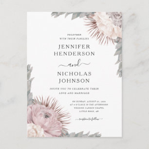 Boho Dried Flowers  Dusty Rose Wedding Invitation