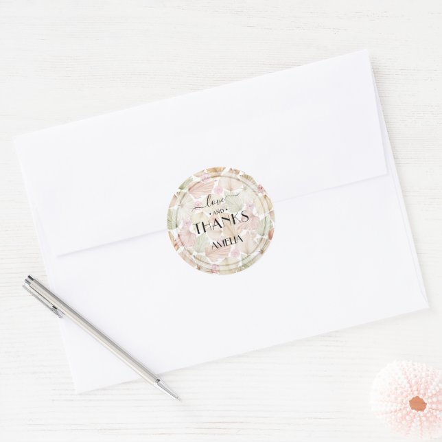 Boho Dried Leaves and Flowers Bridal Shower Classic Round Sticker (Envelope)