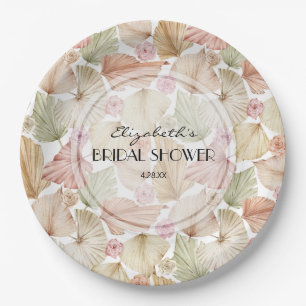Boho Dried Leaves and Flowers Bridal Shower Paper Plate