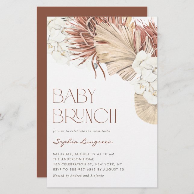 Boho Dried Palm and Orchids Baby Brunch Invitation (Front/Back)