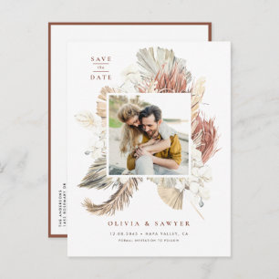 Boho Dried Palm and Orchids Photo Save the Date Announcement Postcard