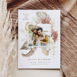 Boho Dried Palm and Orchids Photo Save the Date Magnetic Invitation