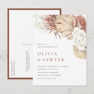 Boho Dried Palm Leaves and Orchids QR Code Wedding Invitation Postcard