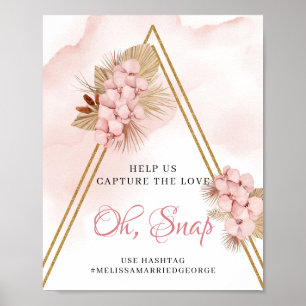Boho Dried Palm Leaves Blush Flowers Oh Snap Sign