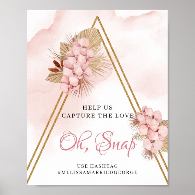 Boho Dried Palm Leaves Blush Flowers Oh Snap Sign (Front)