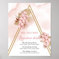 Boho Dried Palm Leaves Blush Pink Signature Drinks