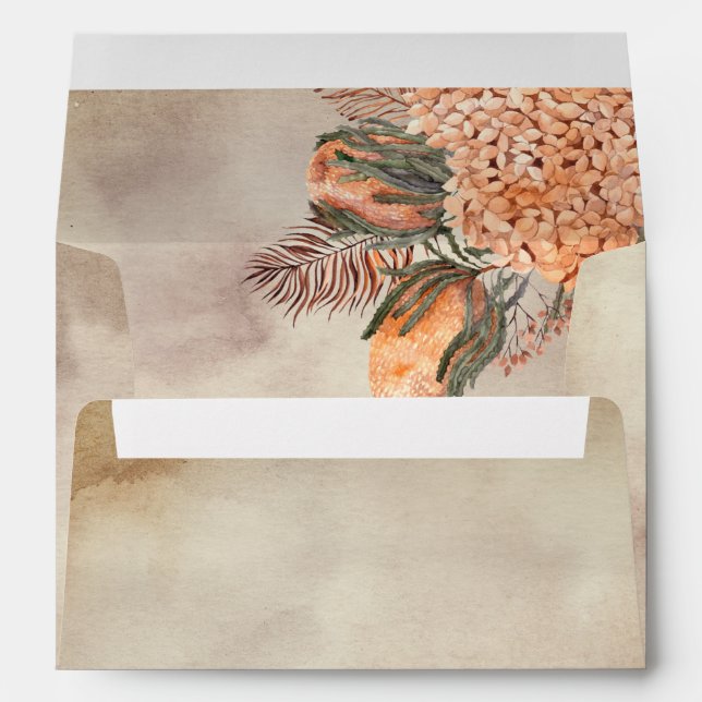 Boho Dried Palm Leaves | Terracotta Hydrangeas Envelope (Back (Bottom))