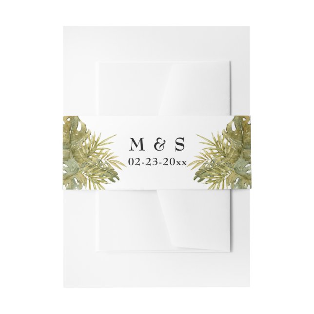 Boho Dried Palm Leaves Wedding Invitation Belly Band (Front Example)