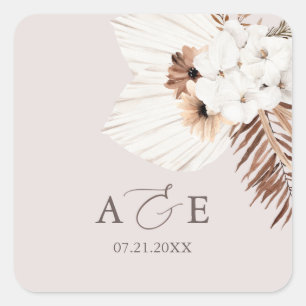 Boho Dried Palm Leaves Wedding Square Sticker