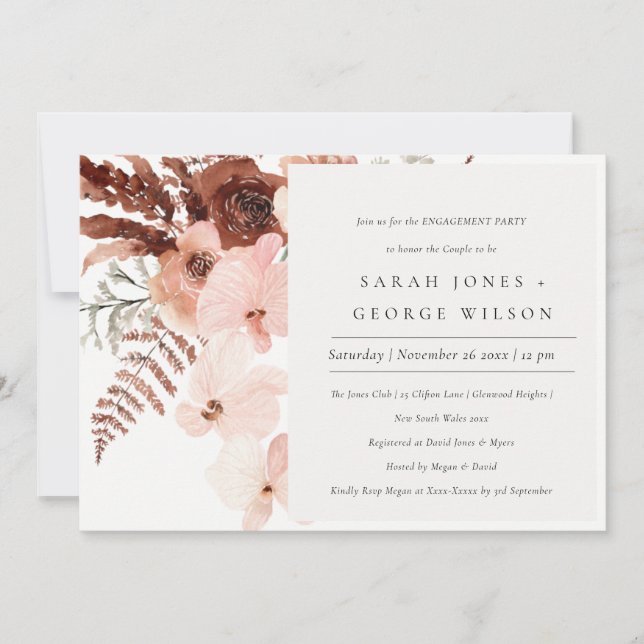 Boho Dried Rust Blush Orchid Engagement Invite (Front)