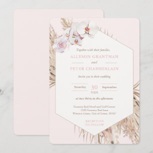 Boho Dried Tropical Palm Leaves Pampas Wedding Invitation