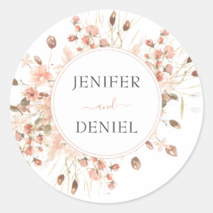 Boho Dried Watercolor Floral Wedding Classic Round Sticker