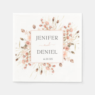 Boho Dried Watercolor Floral Wedding Napkin